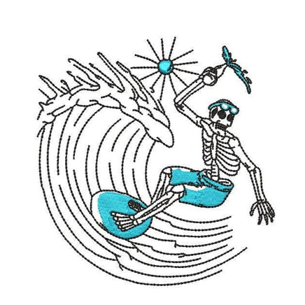 Skeleton Surfer Machine Embroidery Design, Skeleton embroidery design, surf embroidery design - sproutembroiderydesigns