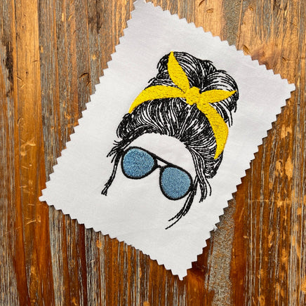 Sunglasses Messy Bun Machine Embroidery Design - sproutembroiderydesigns