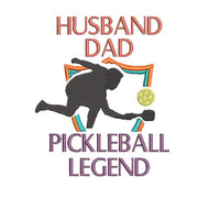 Dad, Husband, Pickleball Legend Embroidery Machine Design, pickleball embroidery design, 4x4 hoop, Pickle ball towel embroidery - sproutembroiderydesigns