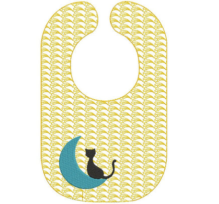 Black Cat and Moon Bib Embroidery Design, In-The-Hoop Bib embroidery design - sproutembroiderydesigns