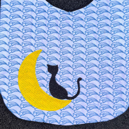 Black Cat and Moon Bib Embroidery Design, In-The-Hoop Bib embroidery design - sproutembroiderydesigns