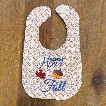 Happy Fall Thanksgiving Bib Embroidery Design, In-The-Hoop Baby Bib embroidery design - sproutembroiderydesigns