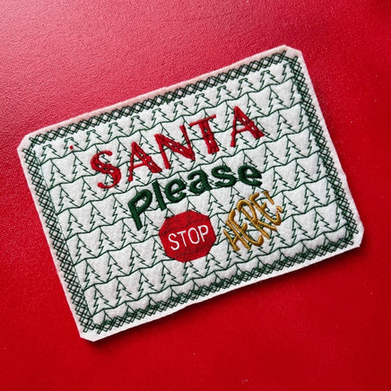 Santa Post Card Embroidery Design, Santa Please Stop Here Postcard In The Hoop embroidery design, ITH - sproutembroiderydesigns