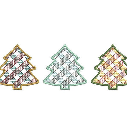 Plaid Christmas Trees Machine Embroidery Design, 2 sizes, Plaid Trees Embroidery Design - sproutembroiderydesigns